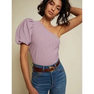 Nation LTD Raina Balloon Sleeve One Shoulder T Shirt Top Blouse Purple Small